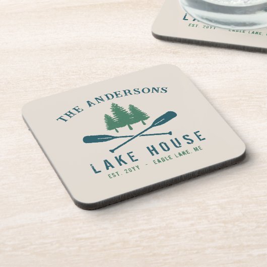 Family Lake House Modern Rustic Boat Oar Pine Tree Bier Onderzetter (Linkerzijde)