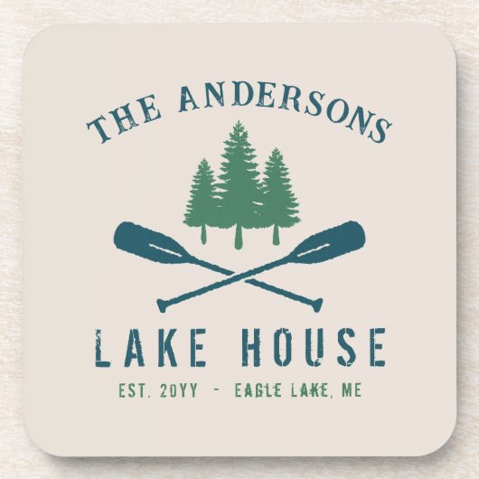 Family Lake House Modern Rustic Boat Oar Pine Tree Bier Onderzetter (Voorkant)
