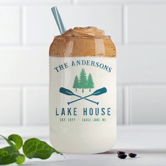 Family Lake House Modern Rustic Boat Oar Pine Tree Blikvorm Glas