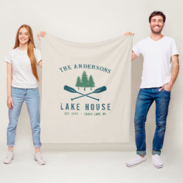 Family Lake House Modern Rustic Boat Oar Pine Tree Fleece Deken