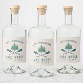 Family Lake House Modern Rustic Boat Oar Pine Tree Likeurfles Etiket (Flessen)