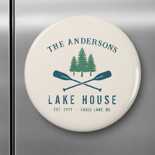 Family Lake House Modern Rustic Boat Oar Pine Tree Magneet