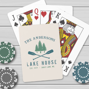 Family Lake House Modern Rustic Boat Oar Pine Tree Pokerkaarten