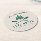 Family Lake House Modern Rustic Boat Oar Pine Tree Ronde Kartonnen Onderzetter (Gebogen)