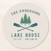 Family Lake House Modern Rustic Boat Oar Pine Tree Ronde Kartonnen Onderzetter (Voorkant)