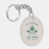 Family Lake House Modern Rustic Boat Oar Pine Tree Sleutelhanger (Voorkant Links)