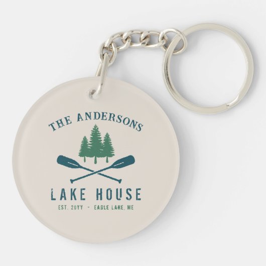 Family Lake House Modern Rustic Boat Oar Pine Tree Sleutelhanger (Achterkant)