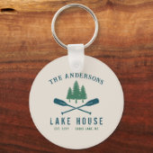 Family Lake House Modern Rustic Boat Oar Pine Tree Sleutelhanger (Voorkant)