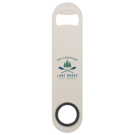 Family Lake House Modern Rustic Boat Oar Pine Tree Speed Flessenopener (Voorkant)