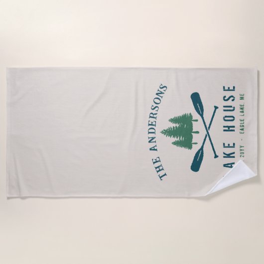Family Lake House Modern Rustic Boat Oar Pine Tree Strandlaken (Voorkant)