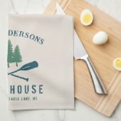 Family Lake House Modern Rustic Boat Oar Pine Tree Theedoek (Quarter Fold)