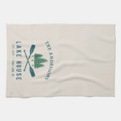 Family Lake House Modern Rustic Boat Oar Pine Tree Theedoek (Horizontaal)