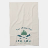 Family Lake House Modern Rustic Boat Oar Pine Tree Theedoek (Verticaal)
