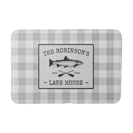 Family Lake House Oars Fish Rustic White Pset Badmat (Voorkant)