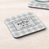 Family Lake House Oars Fish Rustic White Pset Bier Onderzetter (Linkerzijde)