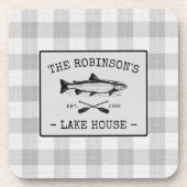 Family Lake House Oars Fish Rustic White Pset Bier Onderzetter (Voorkant)
