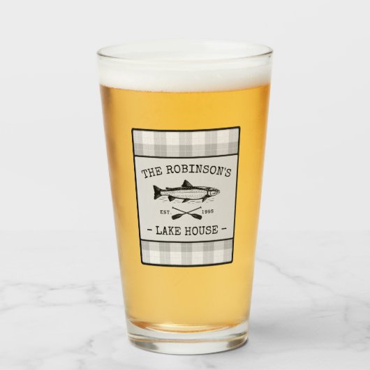 Family Lake House Oars Fish Rustic White Pset Glas (Voorkant gevuld)