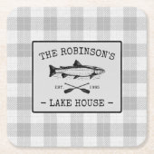 Family Lake House Oars Fish Rustic White Pset Kartonnen Onderzetters (Voorkant)