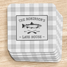 Family Lake House Oars Fish Rustic White Pset Kartonnen Onderzetters