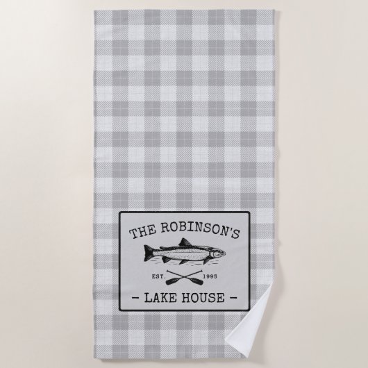 Family Lake House Oars Fish Rustic White Pset Strandlaken (Voorkant)