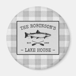 Family Lake House Oars Fish White Pset Round Magneet