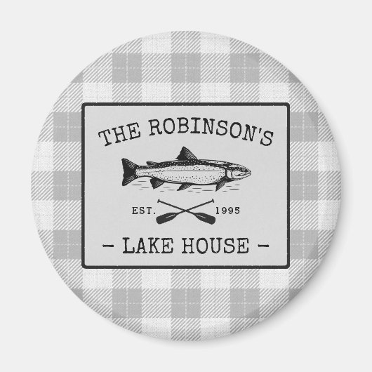 Family Lake House Oars Fish White Pset Round Magneet (Voorkant)