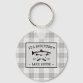 Family Lake House Oars Fish White Pset Round Sleutelhanger (Voorkant)