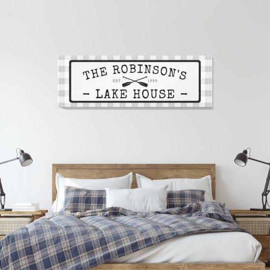Family Lake House Oars Paddles Rustic White Pset Canvas Afdruk (Insitu (Slaapkamer))