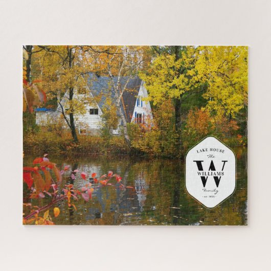 Family Lake House Photo Monogram Keepomwille Gift Legpuzzel (Horizontaal)