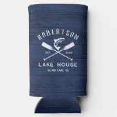 Family Lake House Rustic Navy Blauw Hout Seltzer Blikjeskoeler (Achterkant)
