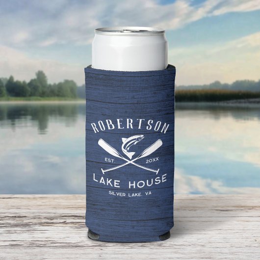 Family Lake House Rustic Navy Blauw Hout Seltzer Blikjeskoeler