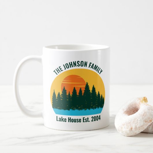 Family Lake House Schattigee Gepersonaliseerd zons Koffiemok (Met donut)