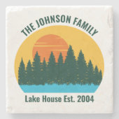 Family Lake House Schattigee Gepersonaliseerd zons Stenen Onderzetter (Voorkant)