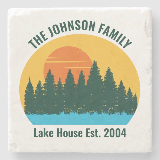 Family Lake House Schattigee Gepersonaliseerd zons Stenen Onderzetter (Voorkant)