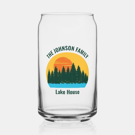 Family Lake House Sunset gepersonaliseerd Blikvorm Glas (Voorkant)