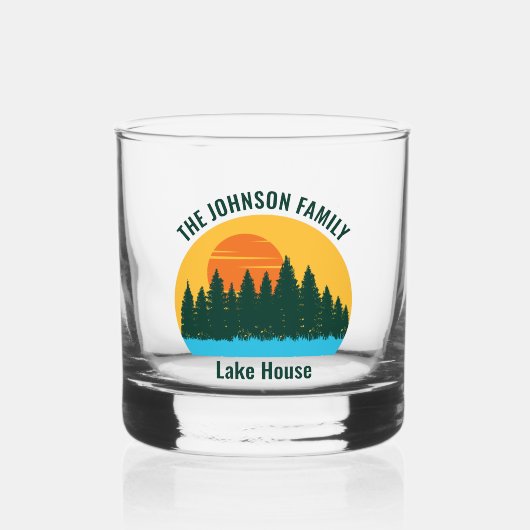 Family Lake House Sunset gepersonaliseerd Whisky Glas (Voorkant)
