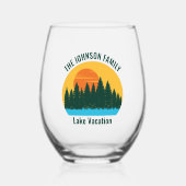 Family Lake House Sunset gepersonaliseerd Wijnglas Zonder Voet (Voorkant)