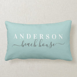 Family Lake House Turquoise Pillow w/ Achternaam Kussen