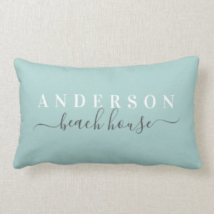 Family Lake House Turquoise Pillow w/ Achternaam Kussen