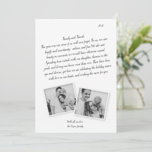 Family Letter Script Coronavirus Vakantie Kaart (Staand voorkant)