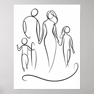 Family Line Art Poster Minimalistische figuurtek