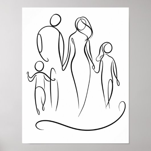 Family Line Art Poster | Minimalistische figuurtek (Voorkant)