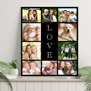 Family Love 10 Photo Collage Black Imitatie Canvas Print