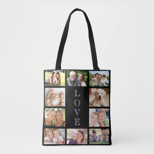 Family Love 10 Photo Collage Black Tote Bag (Voorkant)
