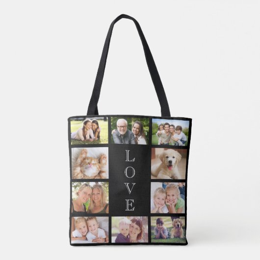 Family Love 10 Photo Collage Black Tote Bag (Achterkant)
