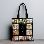 Family Love 10 Photo Collage Black Tote Bag<br><div class="desc">Een foto collage zwarte canvas tas om je familie,  vrienden,  huisdieren,  enz. te vieren. Personaliseer met tien foto's. "LOVE" staat in het midden in elegante witte typografie.</div>