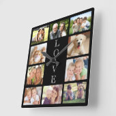 Family Love 10 Photo Collage Black Vierkante Klok (Hoek)