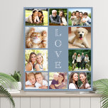 Family Love 10 Photo Collage Dusty Blue Imitatie Canvas Print<br><div class="desc">Een moderne,  stoffige blauwe fotocollage faux canvas om je familie,  geliefden,  vrienden,  huisdieren of speciale gebeurtenis te vieren. Personaliseer met 10 foto's. "LOVE" staat in elegante witte tekst onderaan het midden.</div>