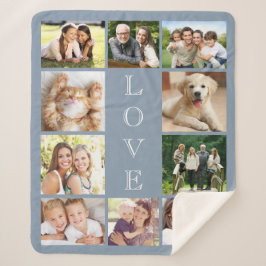 Family Love 10 Photo Collage Dusty Blue Sherpa Deken