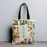 Family Love 10 Photo Collage Sage Green Tote Bag<br><div class="desc">Een salie groene foto collage canvas tas om uw familie,  vrienden,  huisdieren,  etc te vieren. Personaliseer met 10 foto's. "LOVE" is in het midden geschreven in elegante typografie.</div>
